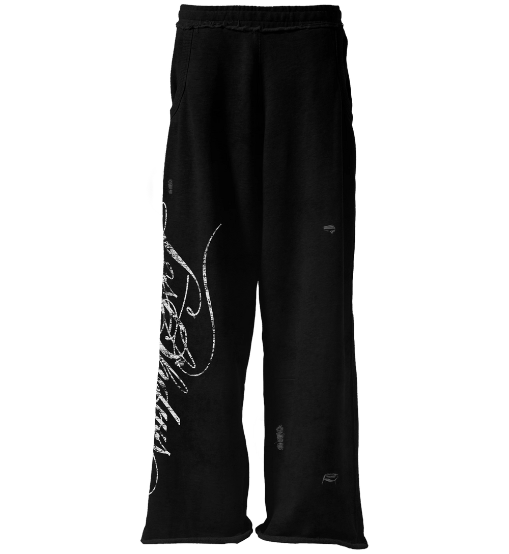LOSTSHDWS DISTRESSED SCRIPT SWEATPANT (BLACK)