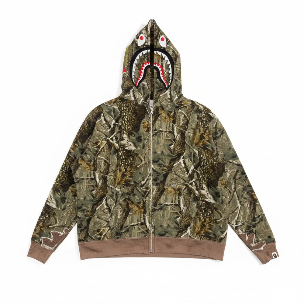 Saint Michael x Bape Shark Camo Zip Up Hoodie Brown