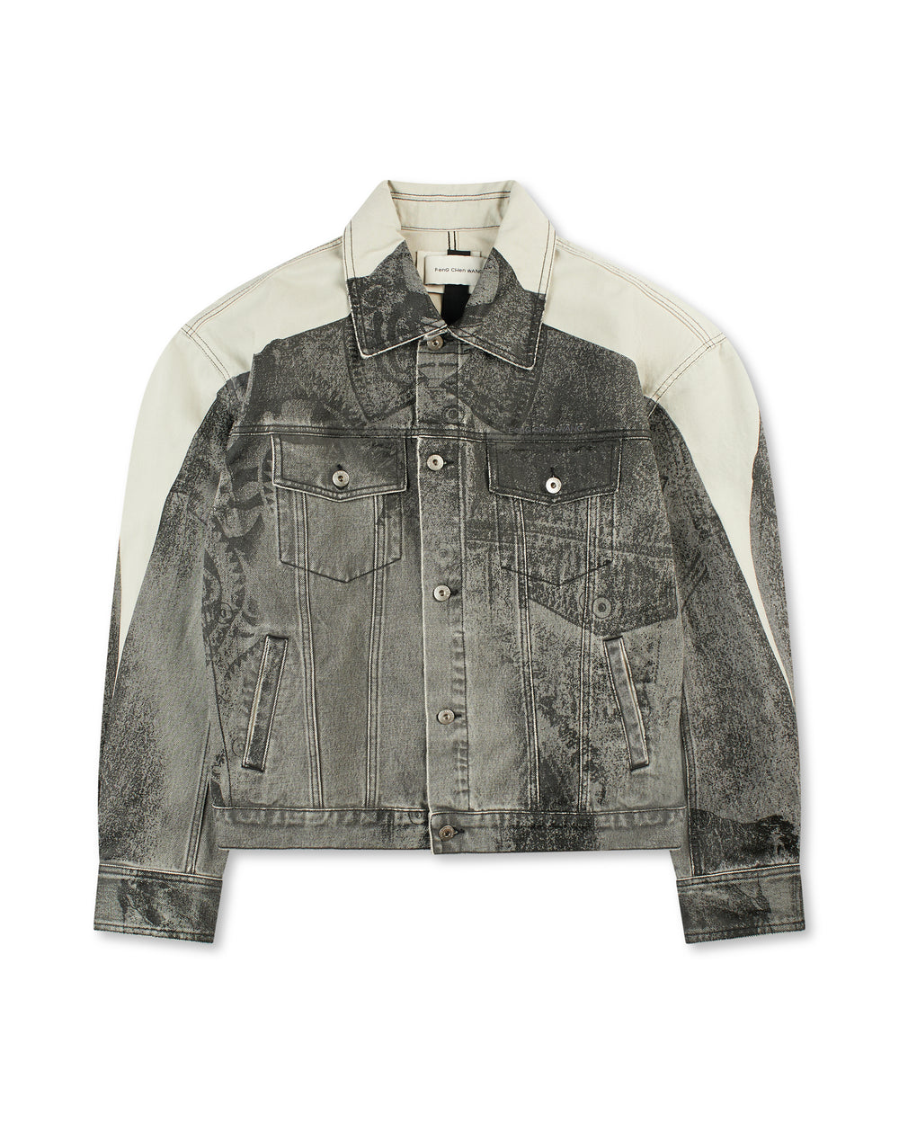 Feng Chen Wang Denim Deconstructed Printed Oversized Jacket Grey