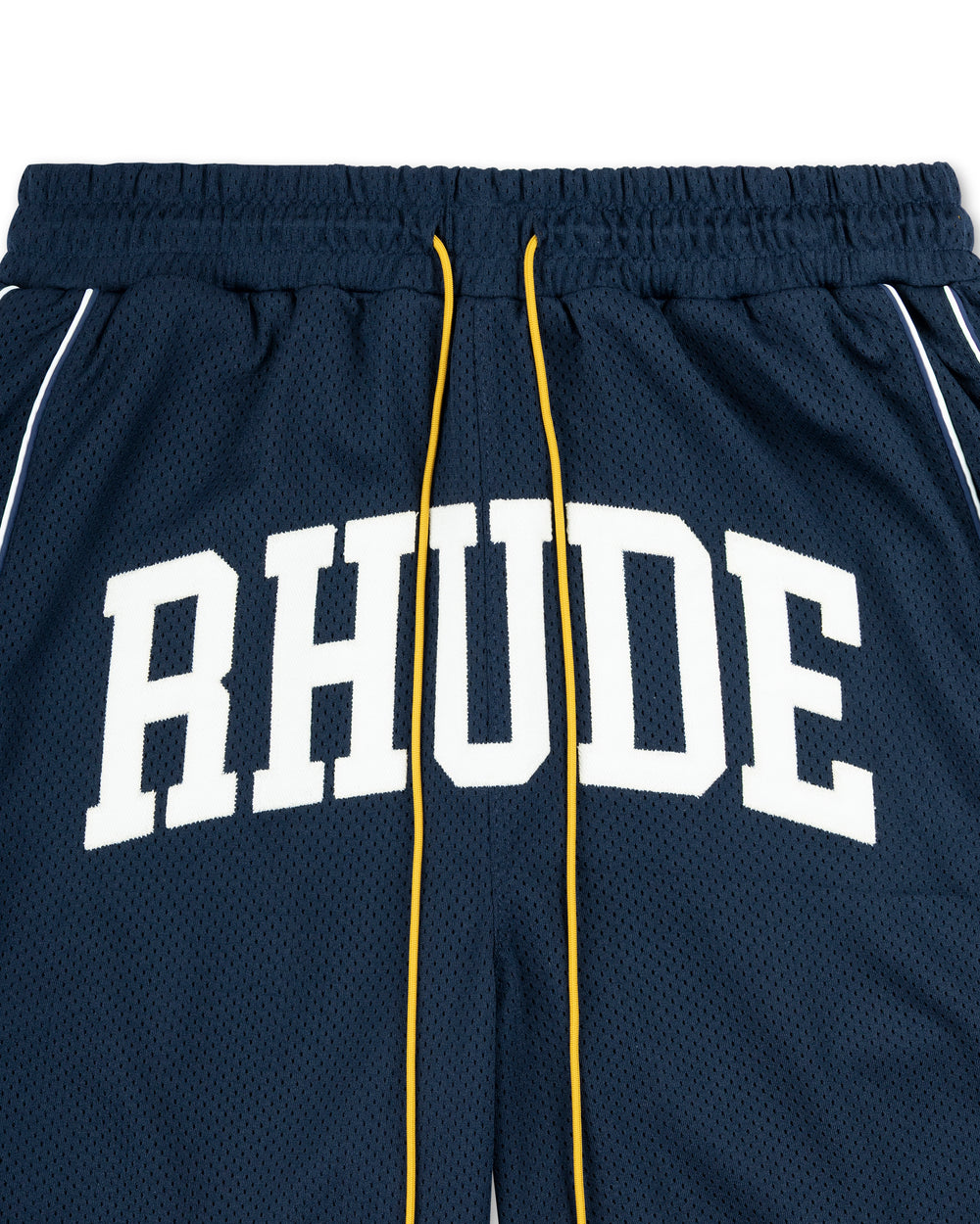 RHUDE BAGGY COLLEGIATE LOGO SHORTS NAVY / CREAM