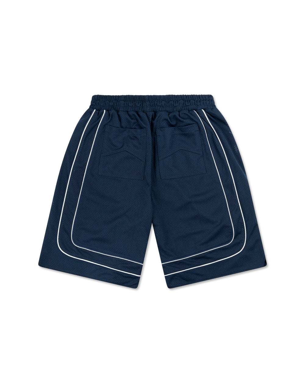 RHUDE BAGGY COLLEGIATE LOGO SHORTS NAVY / CREAM