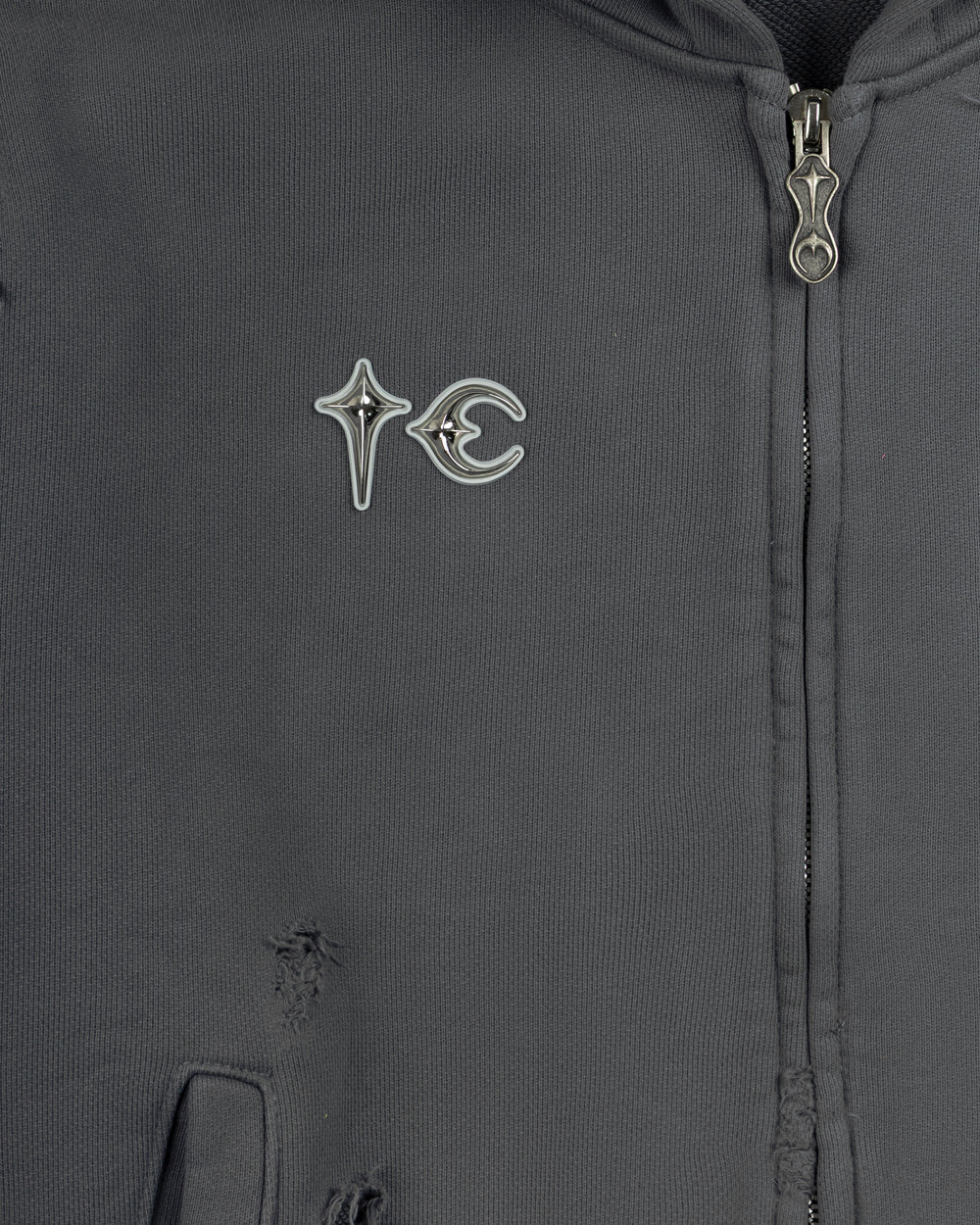 Thug Club Leather Flame Hooded Zip-Up Grey