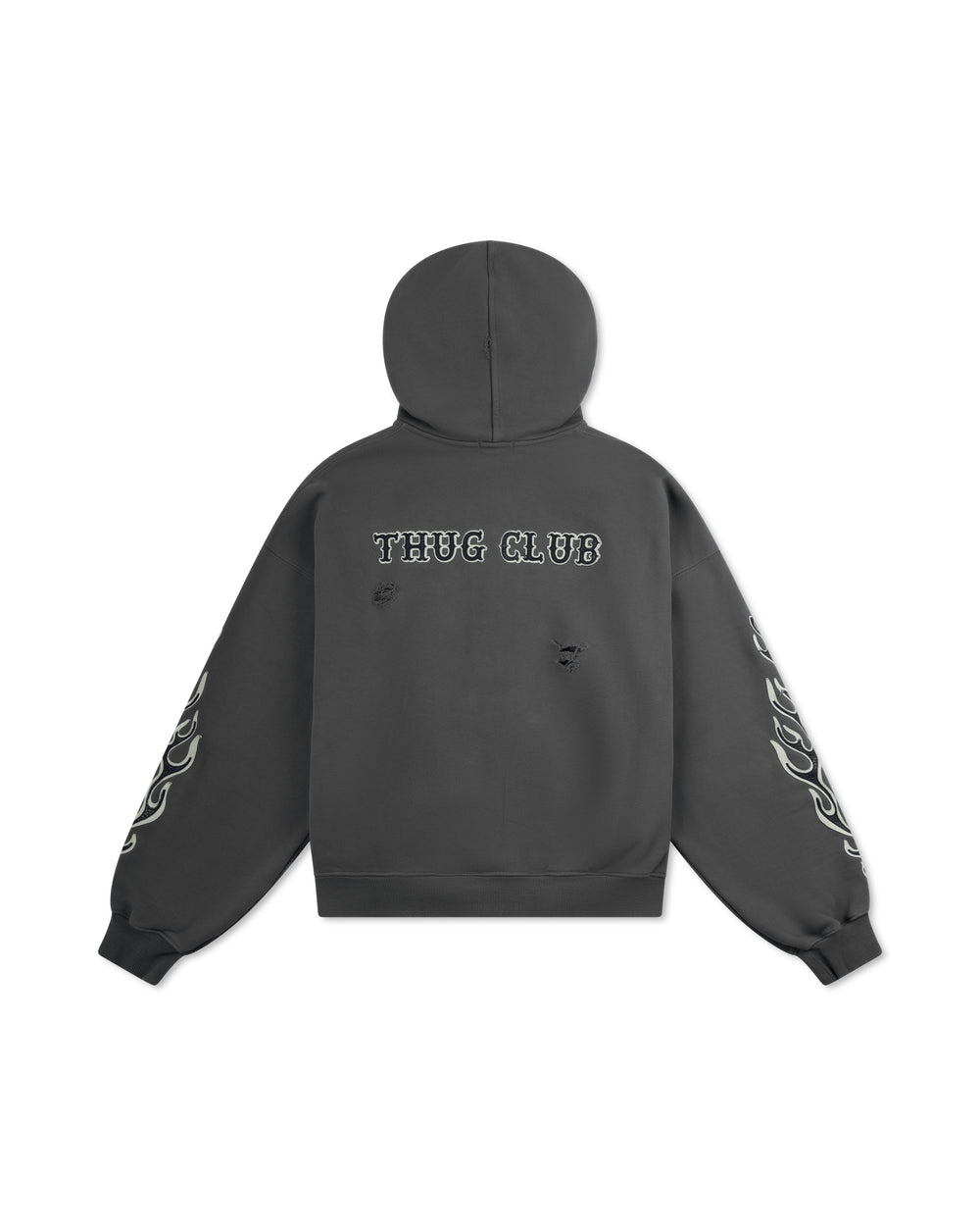 Thug Club Leather Flame Hooded Zip-Up Grey