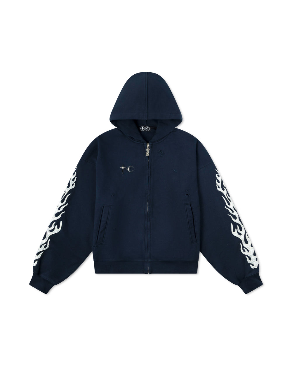 Thug Club Leather Flame Hooded Zip-Up Navy