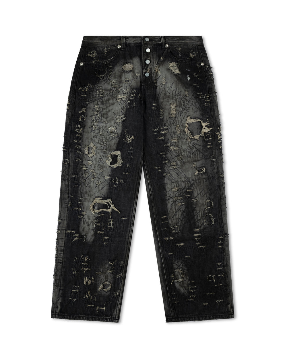 Thug Club Hard-Washed Damaged Denim Pants Black