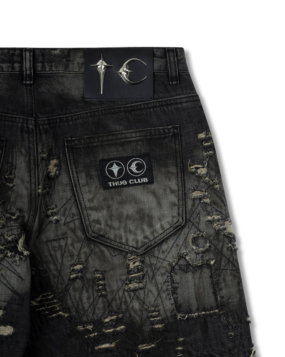 Thug Club Hard-Washed Damaged Denim Pants Black