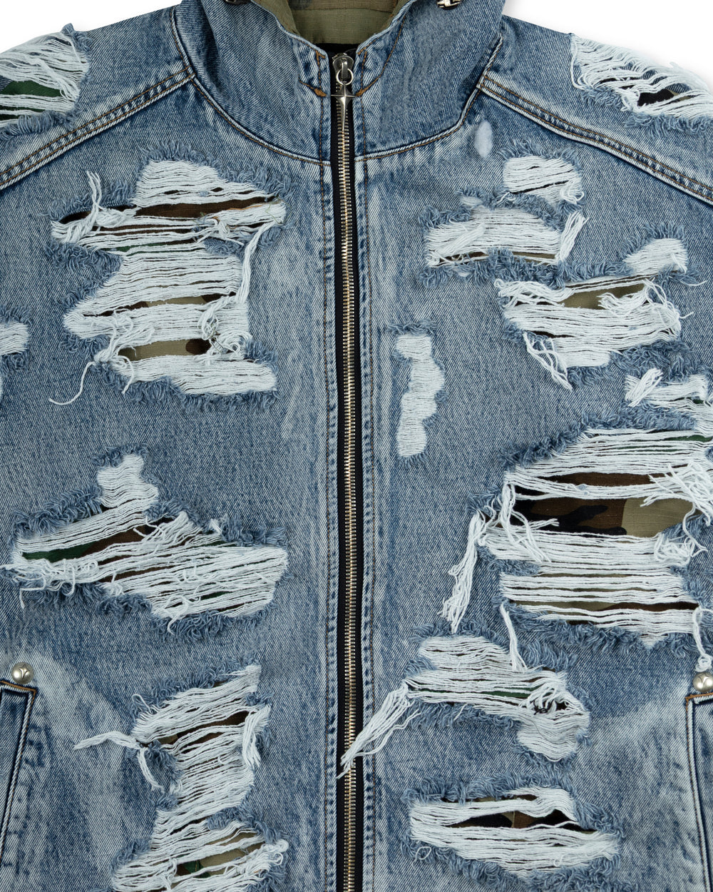 Thug Club Hell Denim Camo Hooded Zip-Up Blue