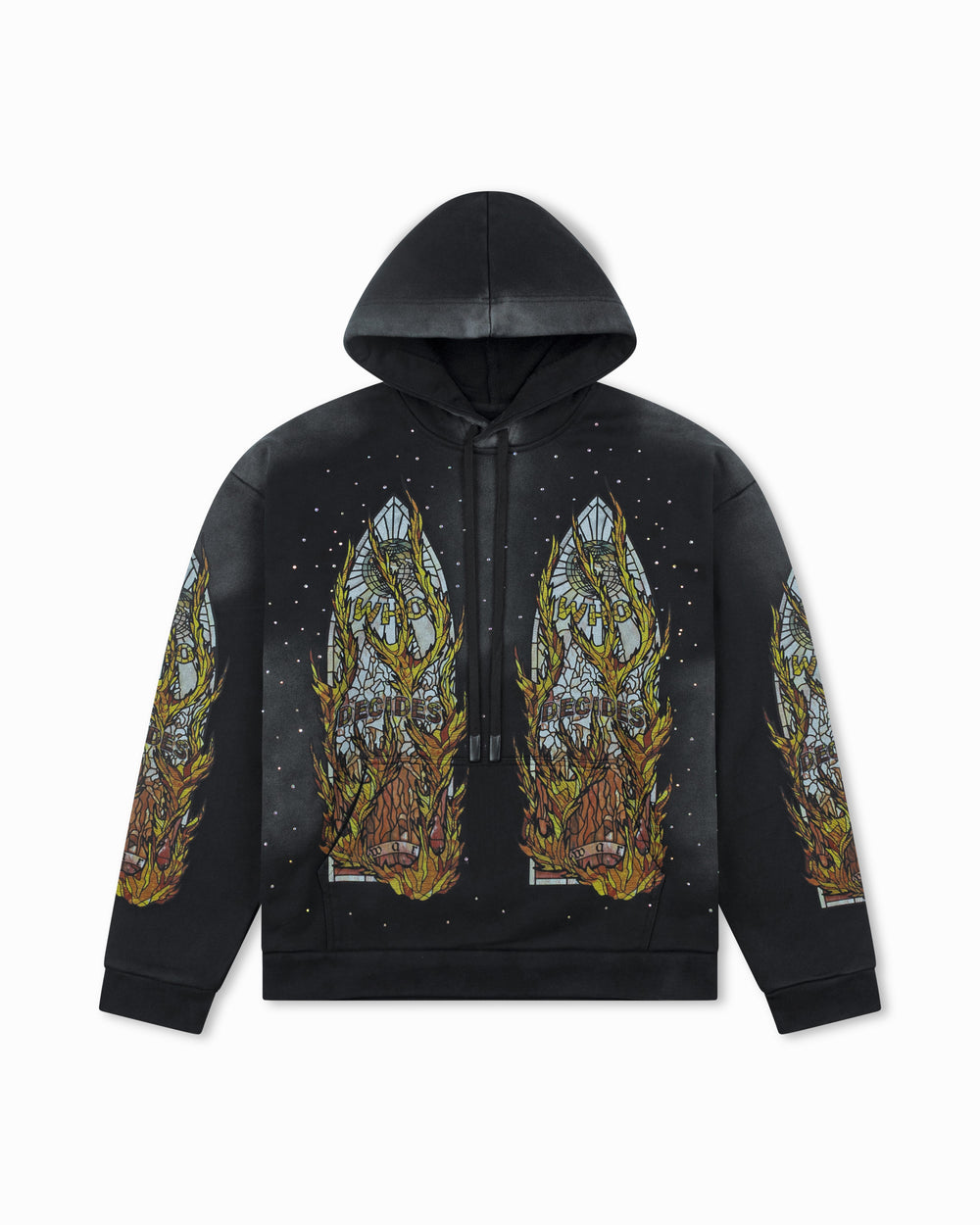WHO DECIDES WAR FLAME GLASS HOODED PULLOVER COAL
