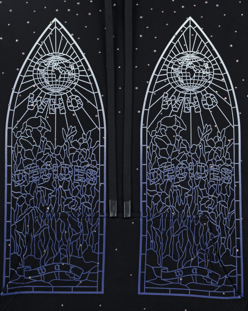 WHO DECIDES WAR RHINESTONE HOODED PULLOVER COAL