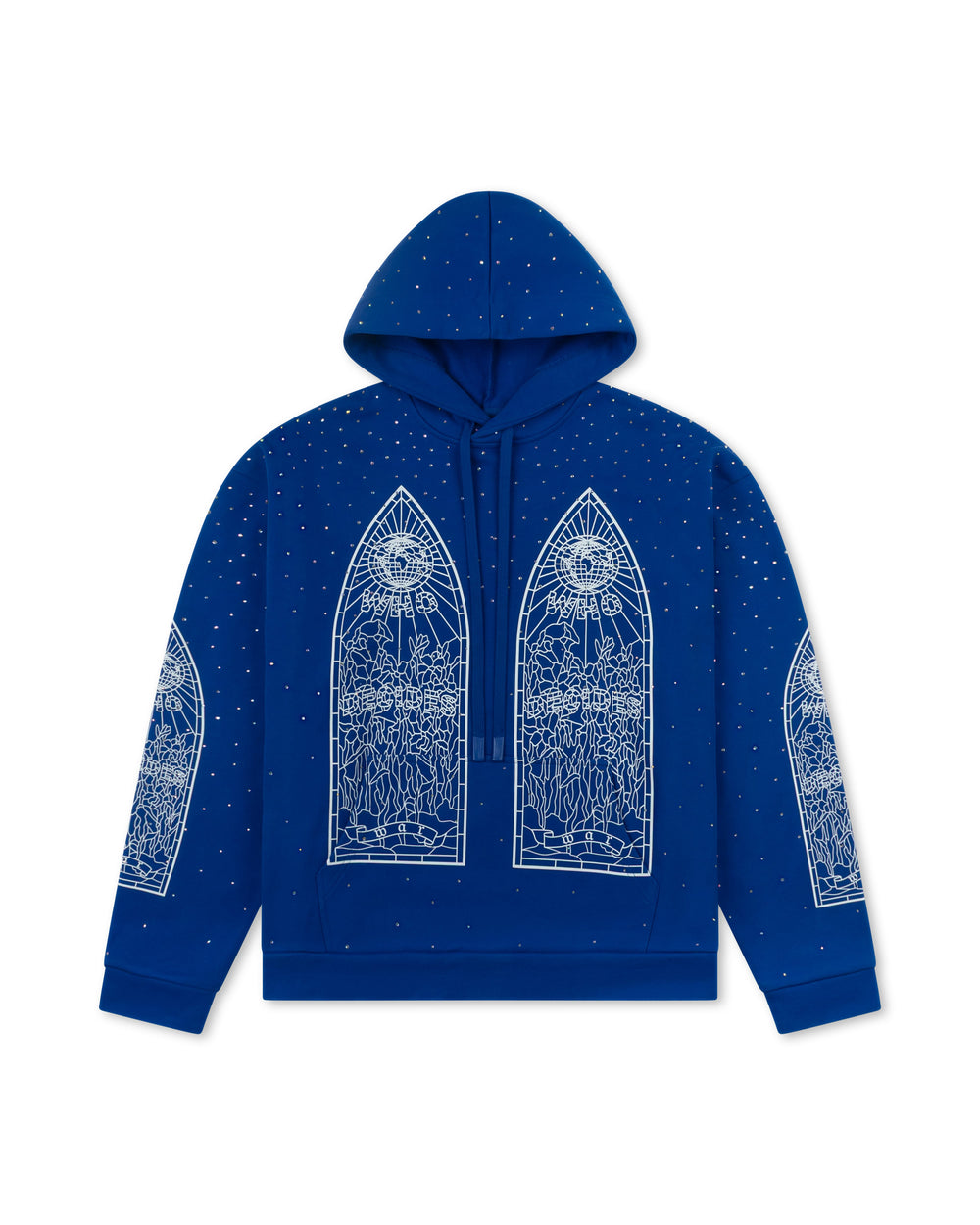 WHO DECIDES WAR RHINESTONE HOODED PULLOVER INDIGO