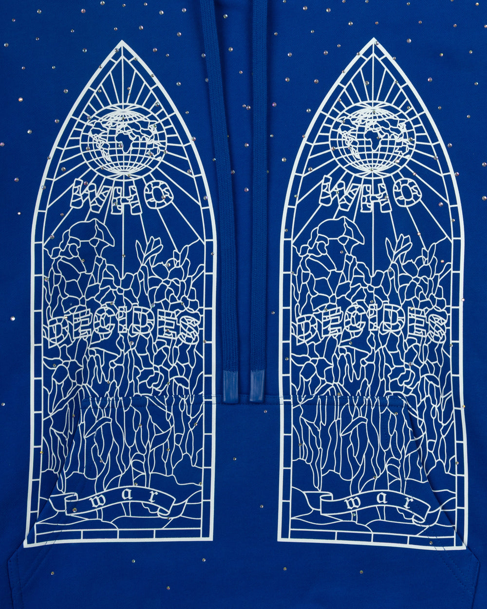 WHO DECIDES WAR RHINESTONE HOODED PULLOVER INDIGO