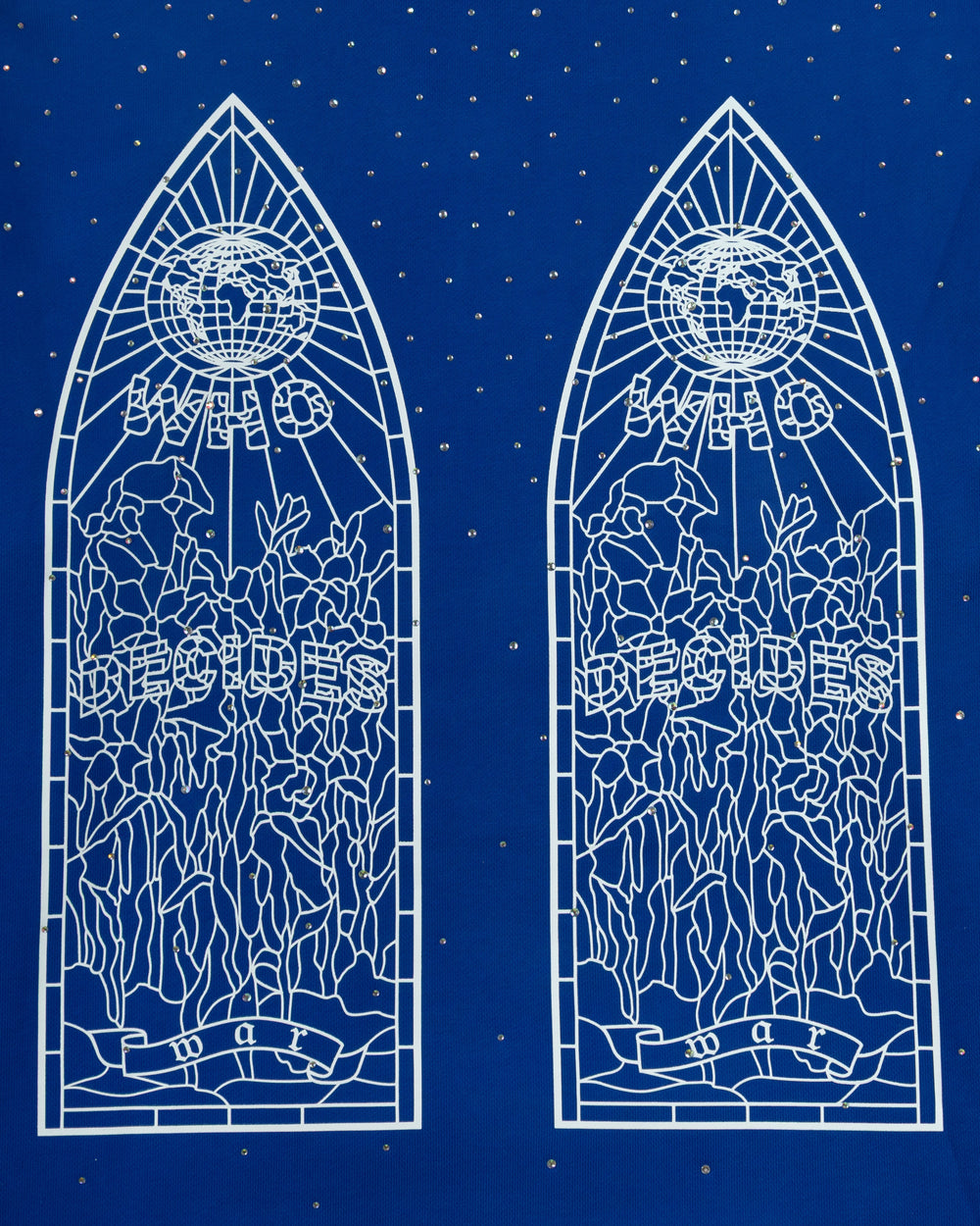 WHO DECIDES WAR RHINESTONE HOODED PULLOVER INDIGO