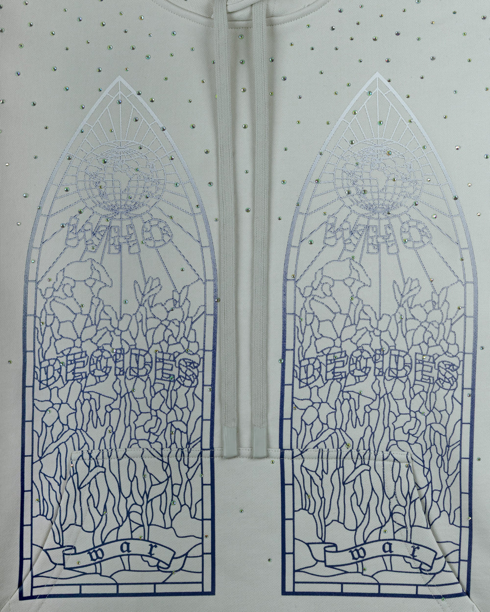 WHO DECIDES WAR RHINESTONE HOODED PULLOVER CREAM