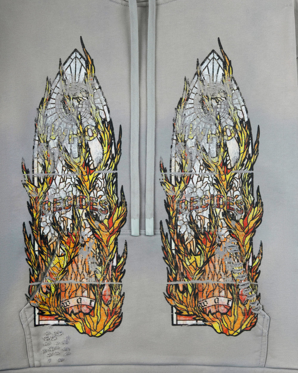 WHO DECIDES WAR FADED FLAME GLASS HOODED PULLOVER VINTAGE GREY