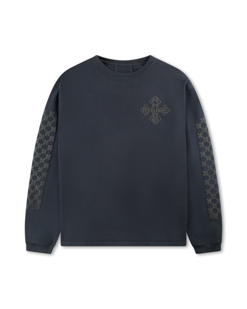 RHUDE CROSS LOGO LS TEE VTG BLACK/BLACK