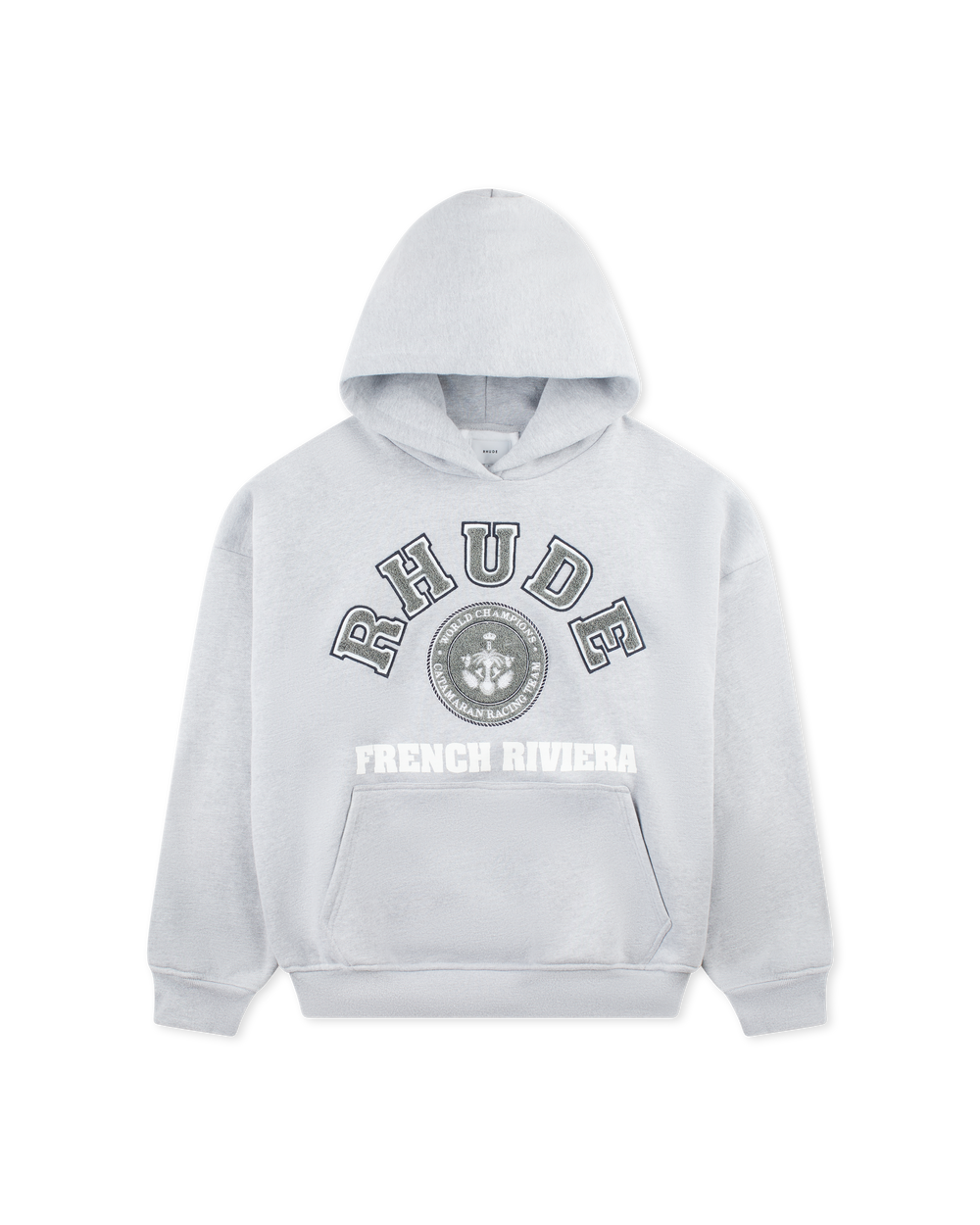 RHUDE FRENCH RIVIERA PATCH HOODIE HEATHER GREY