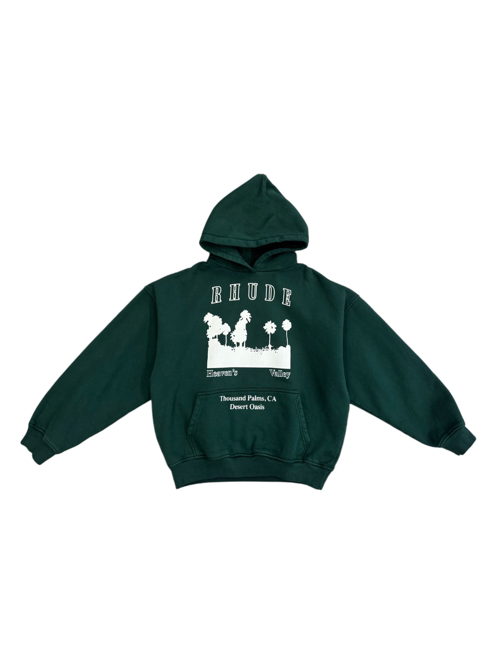 RHUDE THOUSAND PALMS HOODIE VINTAGE FOREST GREEN / WHITE
