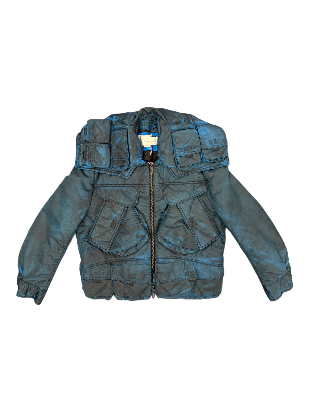 Feng Chen Wang Multi Pocket Cargo Jacket In Padded Nylon Washed Prussian Blue