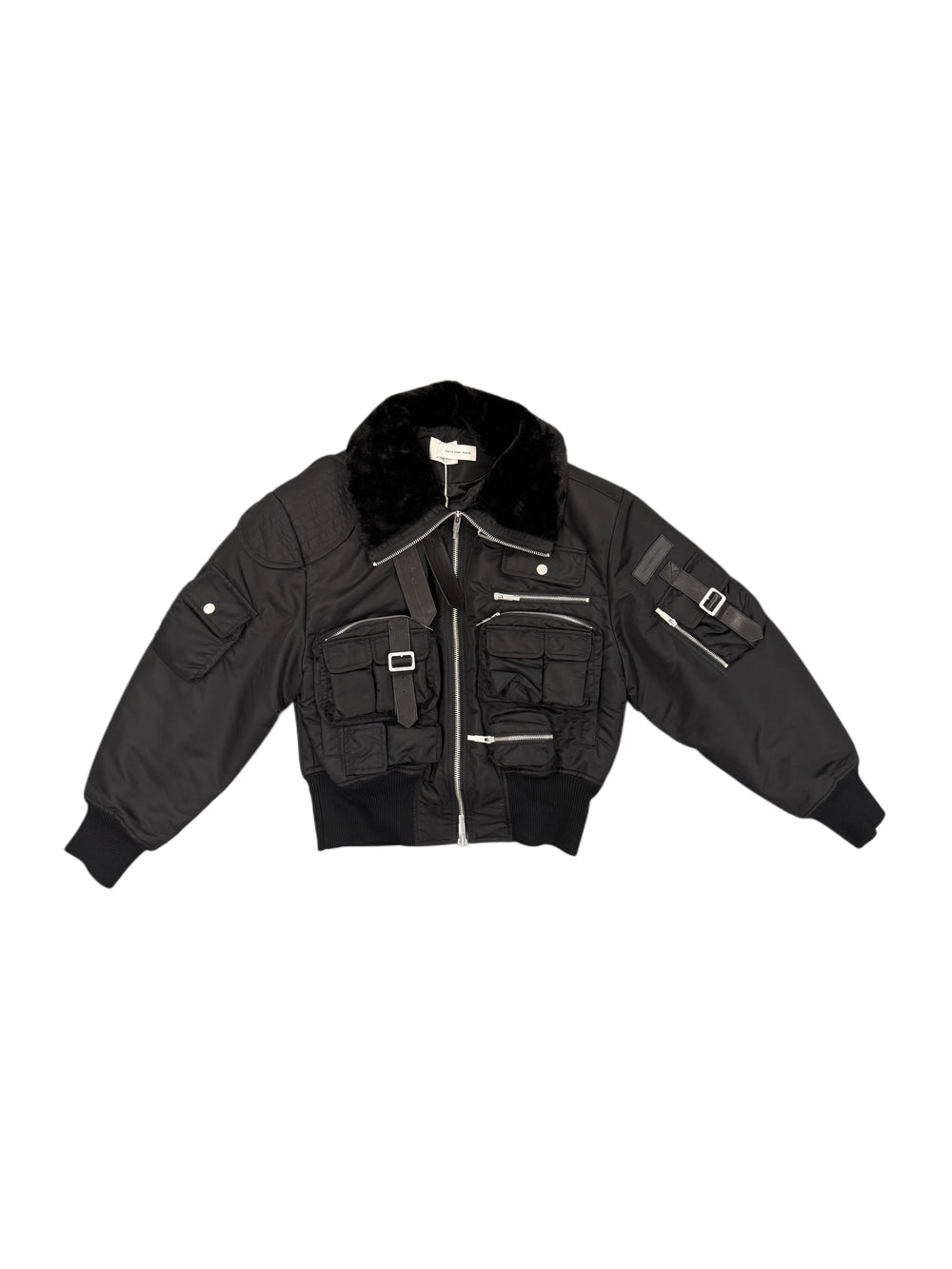 Feng Chen Wang Multipocket Cargo Jacket With Leather Trim Black