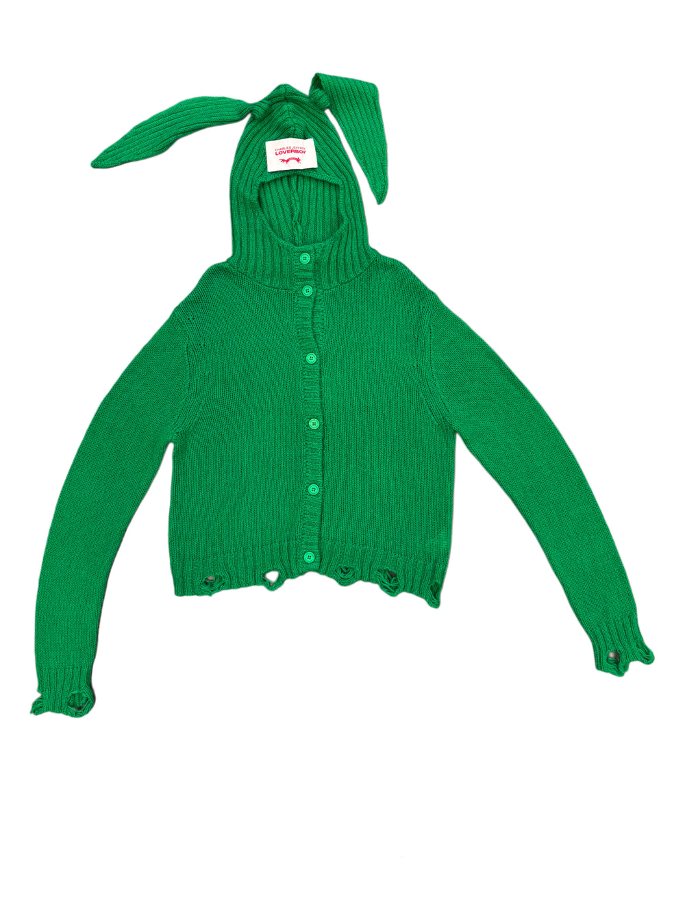 CHARLES JEFFREY LOVERBOY RABBIT BALACLAVA CARDIGAN GREEN