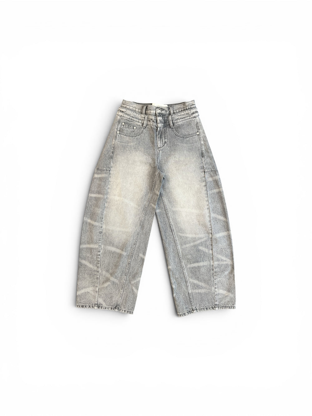 FENG CHEN WANG WASHED DENIM TROUSERS GREY
