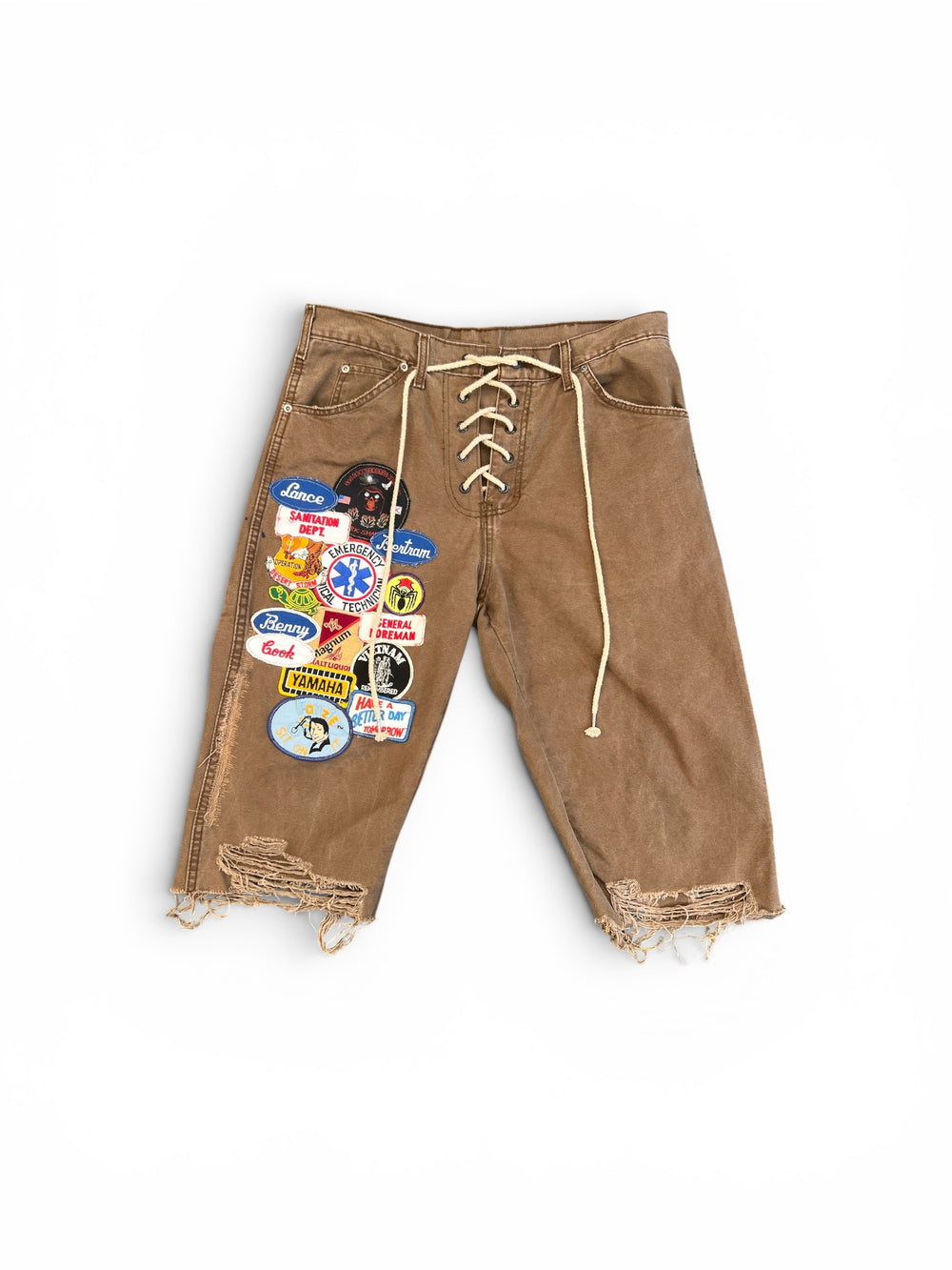 SECNDSLF PATCHWORK FIELD DAY VINTAGE SHORT BROWN