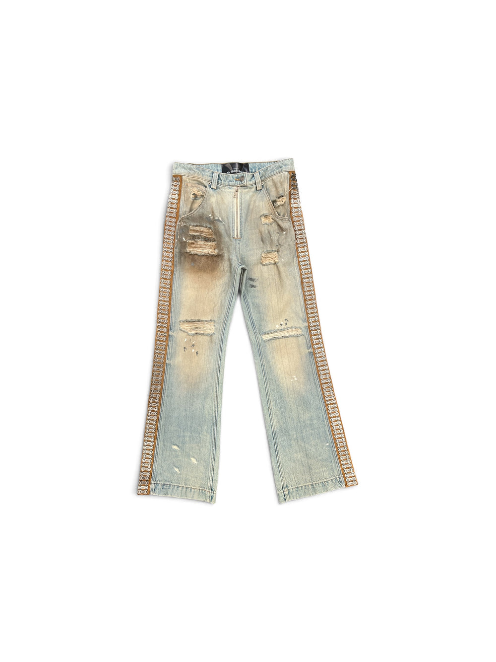 SEKRIT CHOPPER CHAIN DENIM WESTERN FLARE PANT BLUE