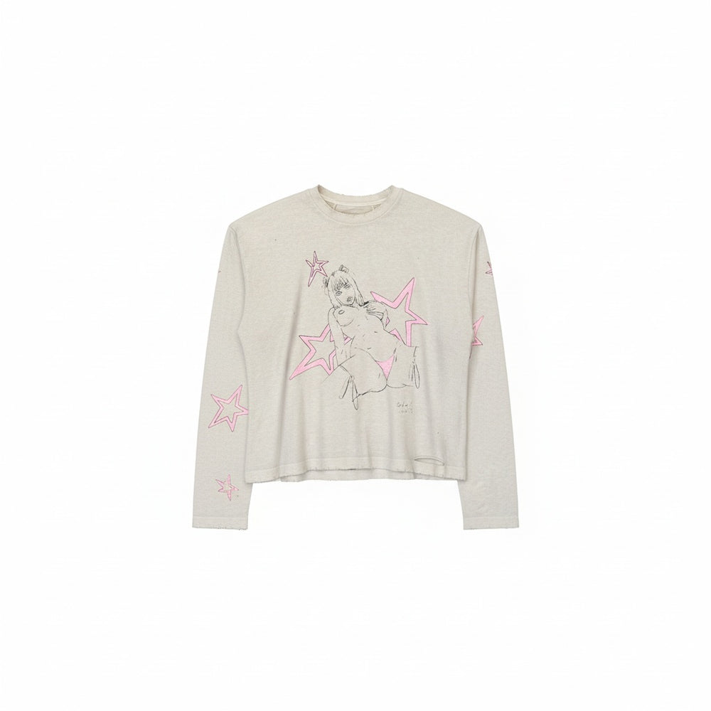 Sekrit Saints Pink Stars L/S Tee White