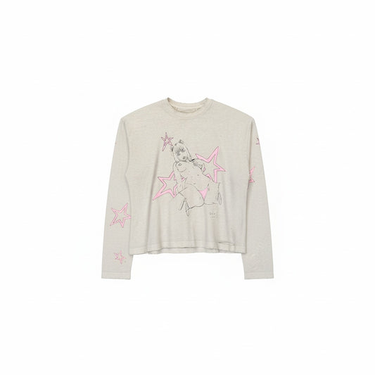 Sekrit Saints Pink Stars L/S Tee White