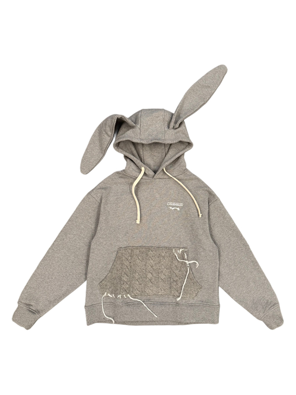 CHARLES JEFFREY LOVERBOY KNITTED PATCH RABBIT EARS HOODY GREY