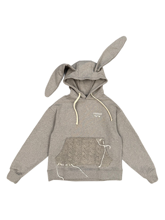 CHARLES JEFFREY LOVERBOY KNITTED PATCH RABBIT EARS HOODY GREY