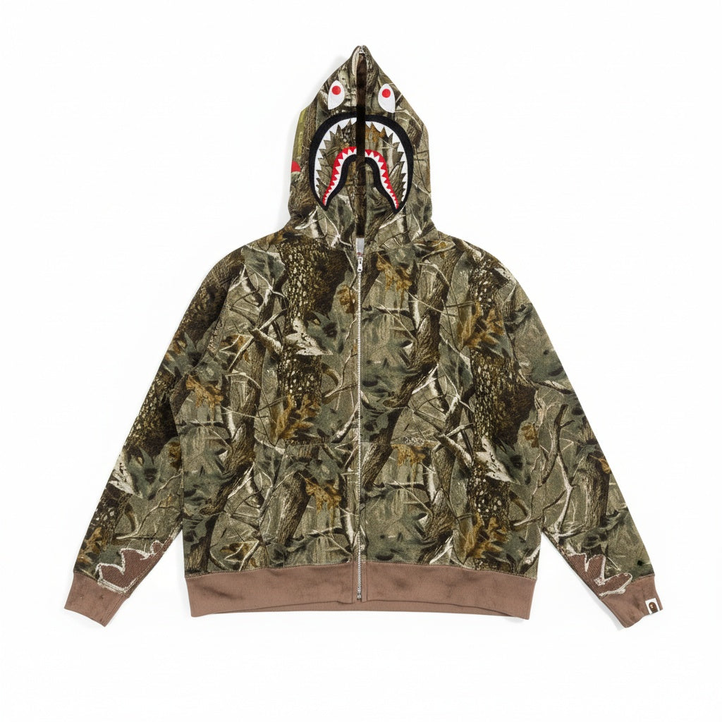 Saint Michael x Bape Shark Camo Zip Up Hoodie Brown