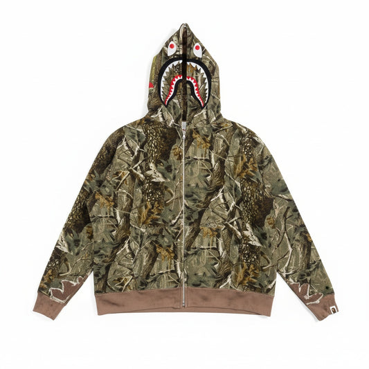 Saint Michael x Bape Shark Camo Zip Up Hoodie Brown