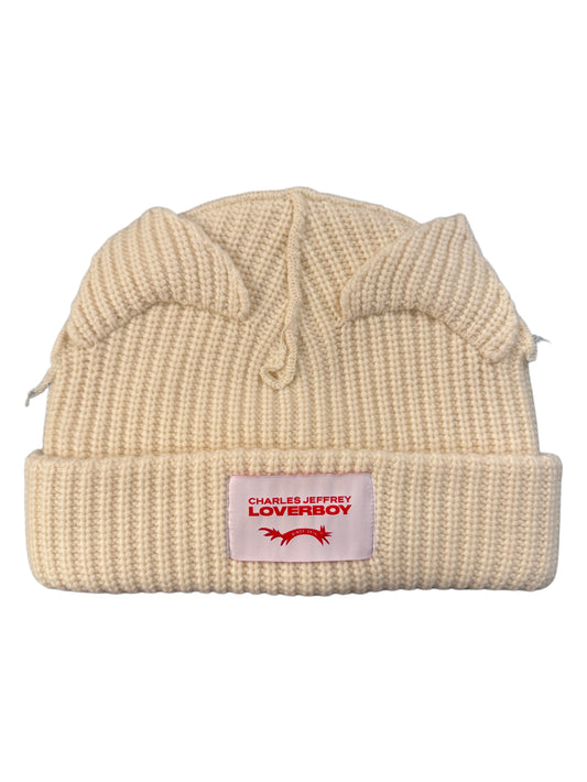 CHARLES JEFFREY LOVERBOY SUPERSIZED CHUNKY EARS BEANIE ECRU