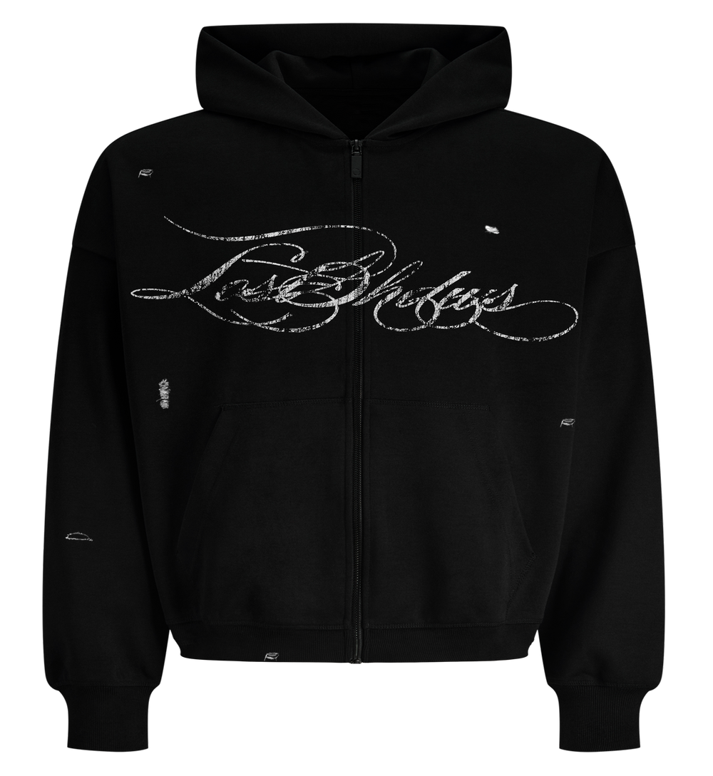 LOSTSHDWS DISTRESSED SCRIPT HOODIE (BLACK)