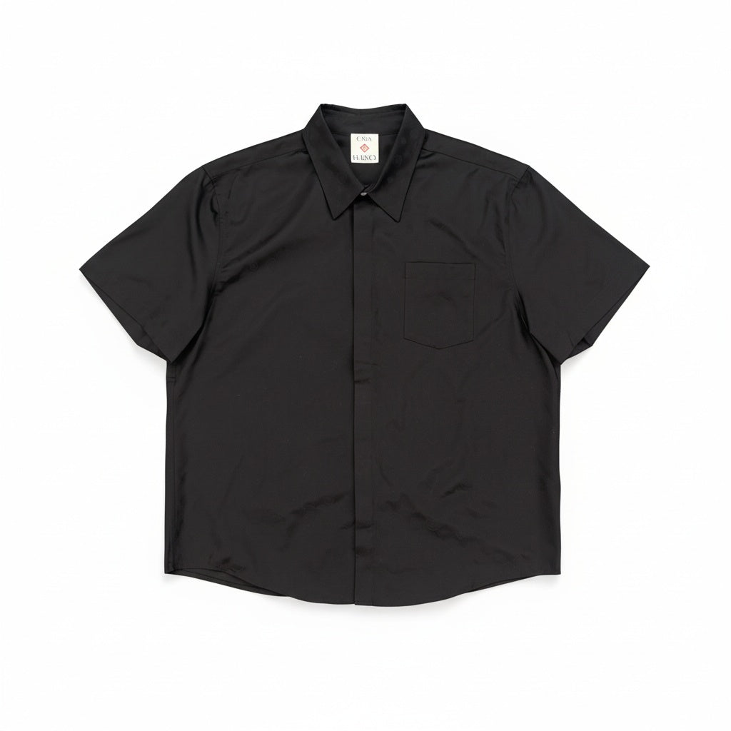 CASABLANCA MONOGRAM COTTON SHORT SLEEVE SHIRT BLACK