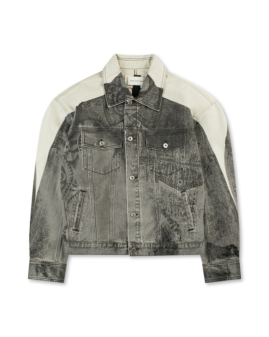 Feng Chen Wang Denim Deconstructed Printed Oversized Jacket Grey