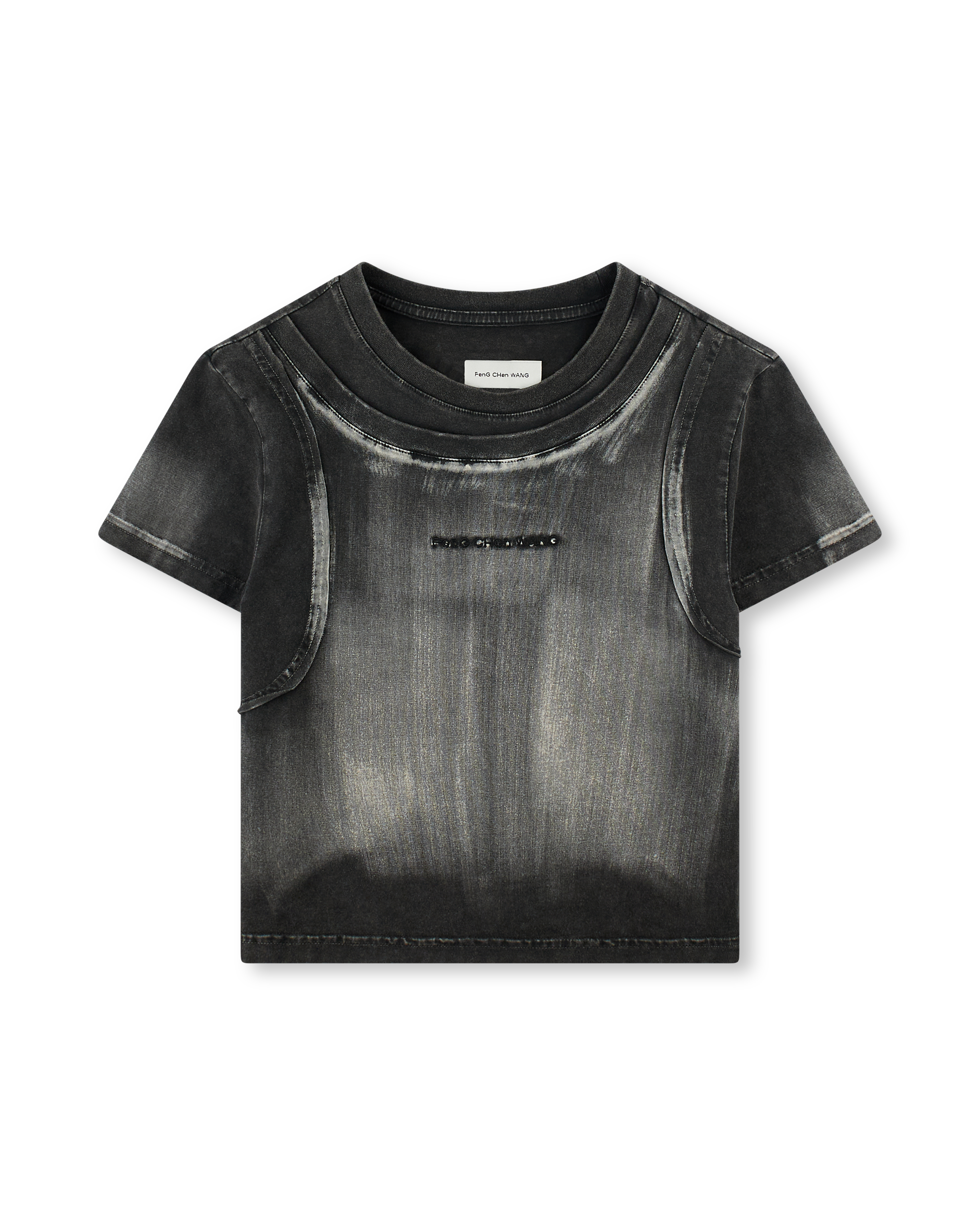 FENG CHEN WANG DENIM WASHED T-SHIRT BLACK