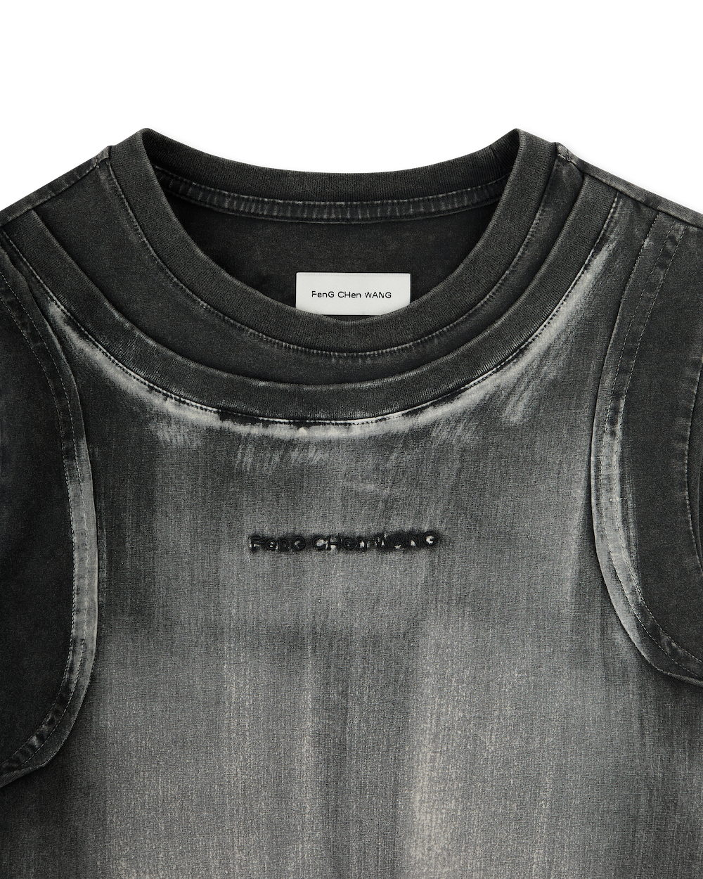 FENG CHEN WANG DENIM WASHED T-SHIRT BLACK