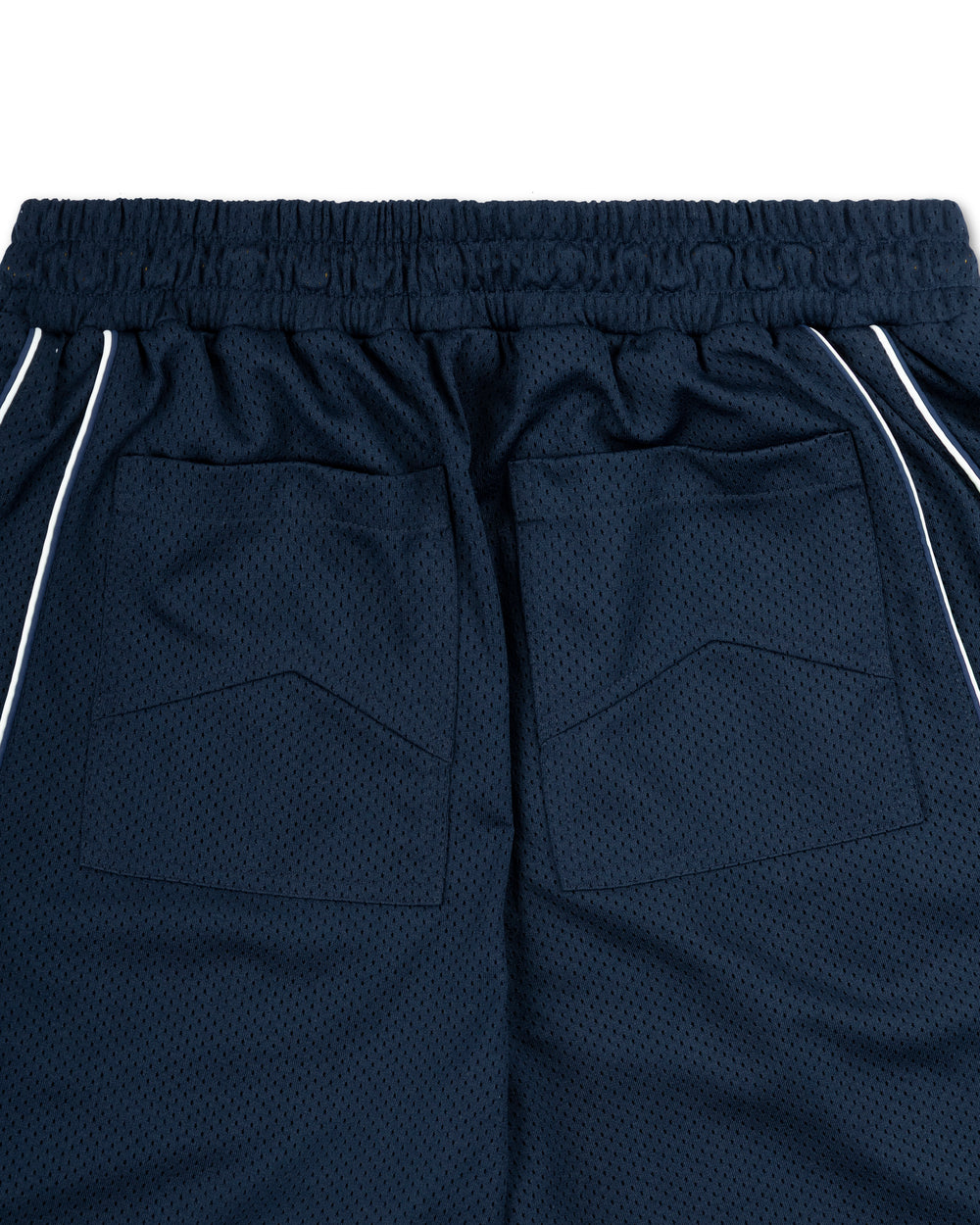 RHUDE BAGGY COLLEGIATE LOGO SHORTS NAVY / CREAM