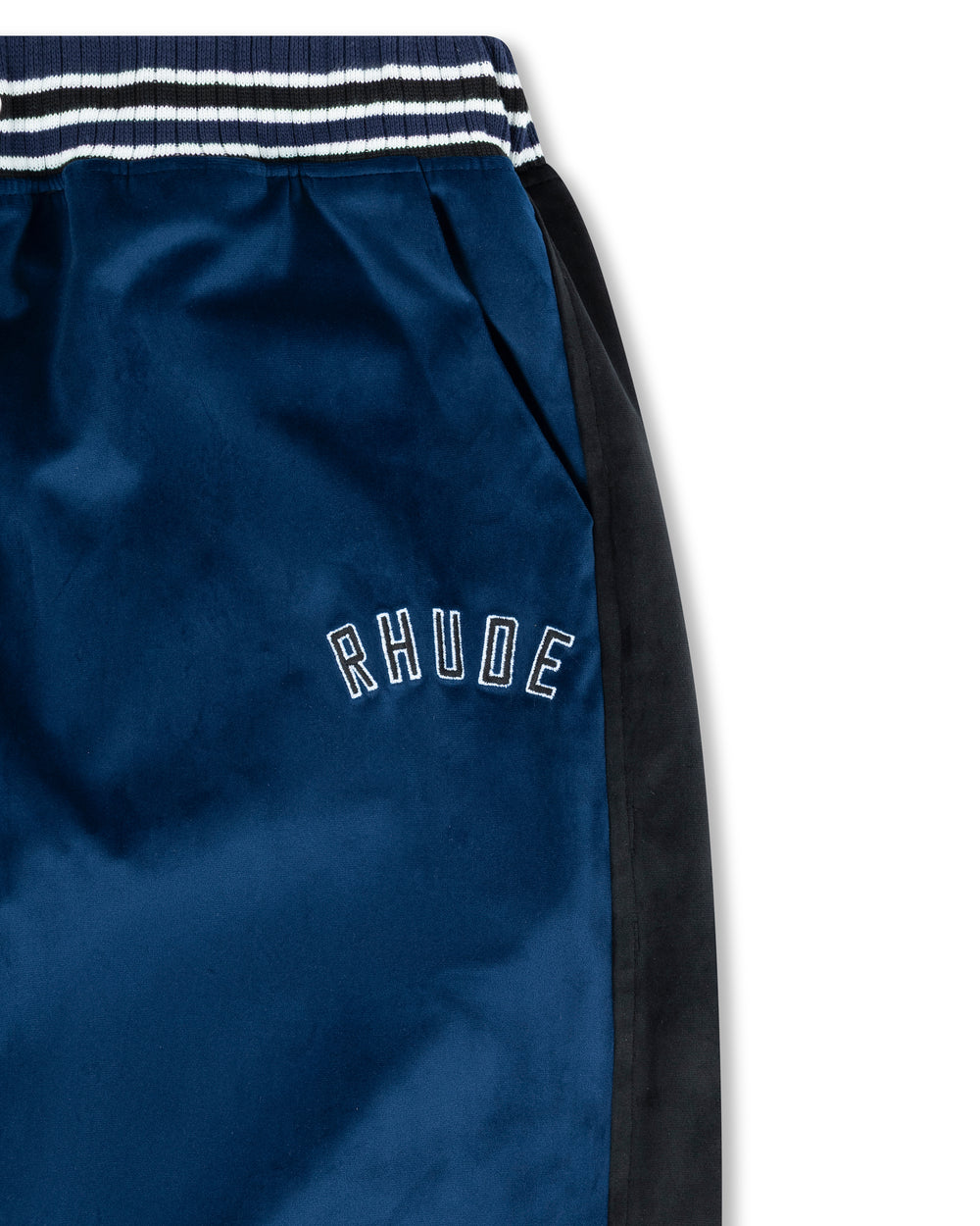 RHUDE VELOUR TRACK PANT NAVY / BLACK /WHITE