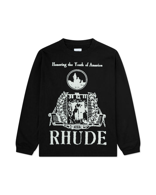 RHUDE YOUTH OF AMERICA LS TEE VINTAGE BLACK/ WHITE