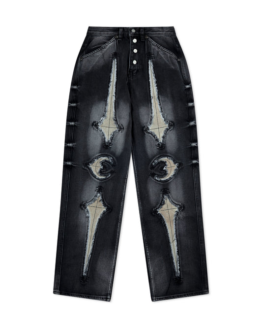 Thug Club TC Bone Leather Denim Pants Black