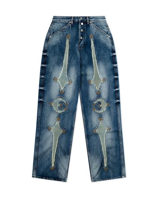 Thug Club TC Bone Leather Denim Pants Blue