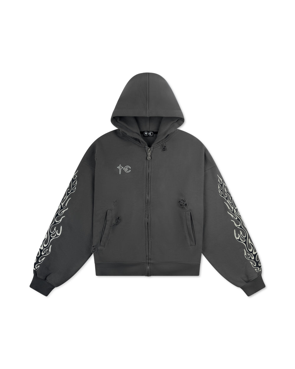 Thug Club Leather Flame Hooded Zip-Up Grey