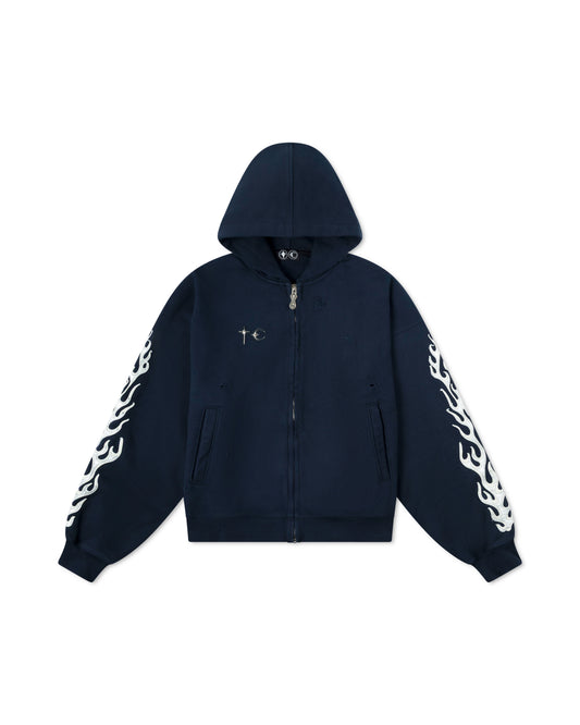Thug Club Leather Flame Hooded Zip-Up Navy