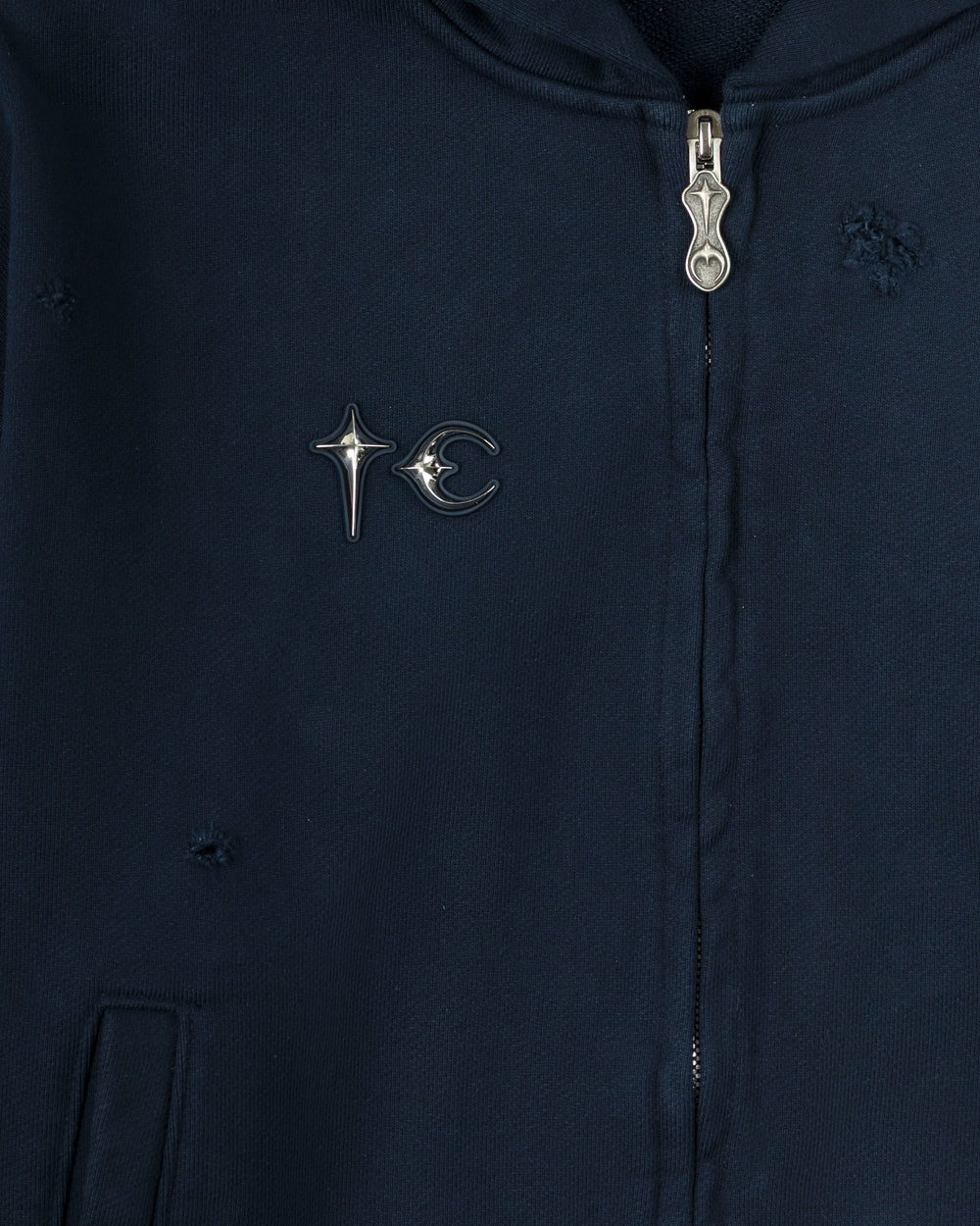 Thug Club Leather Flame Hooded Zip-Up Navy