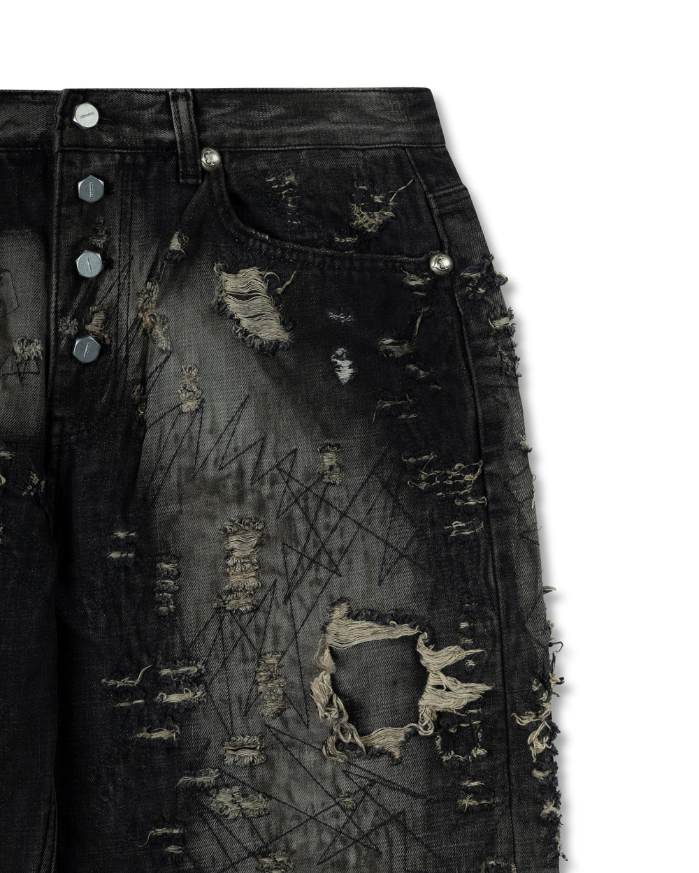 Thug Club Hard-Washed Damaged Denim Pants Black