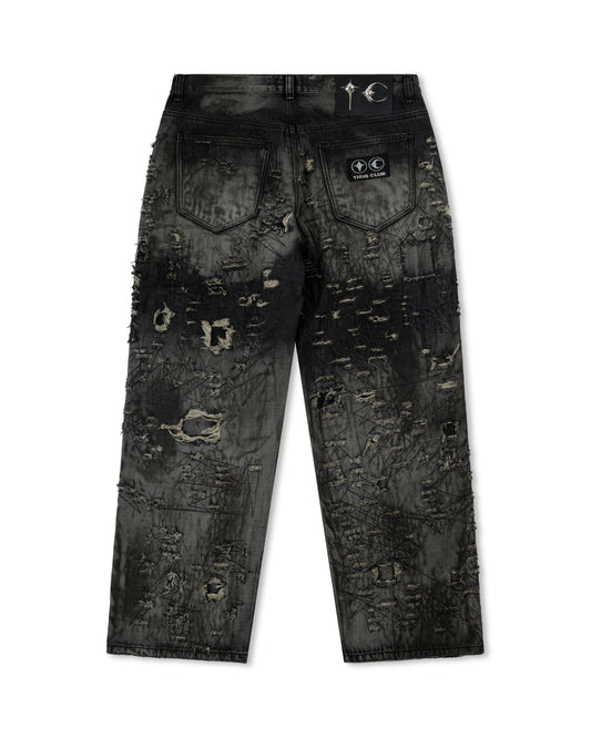 Thug Club Hard-Washed Damaged Denim Pants Black