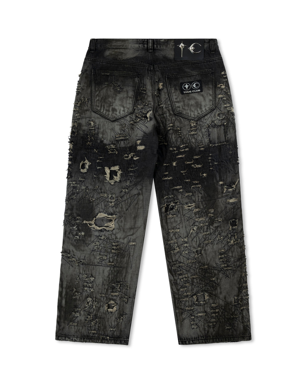 Thug Club Hard-Washed Damaged Denim Pants Black